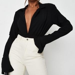 Black Flare Sleeve Bodysuit